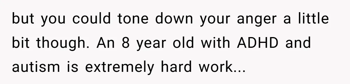 but you could tone down your anger a little bit though. An 8 year old with ADHD and autism is extremely hard work...