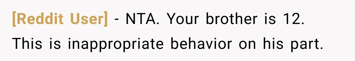 [Reddit User] − NTA. Your brother is 12. This is inappropriate behavior on his part.