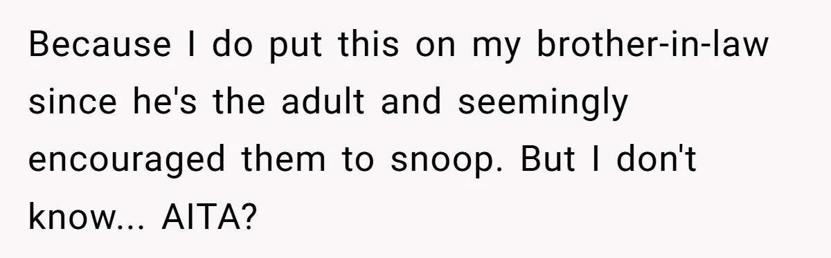 Because I do put this on my brother-in-law since he's the adult and seemingly encouraged them to snoop. But I don't know... AITA?