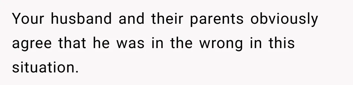 Your husband and their parents obviously agree that he was in the wrong in this situation.