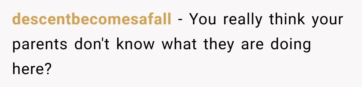 descentbecomesafall − You really think your parents don't know what they are doing here?