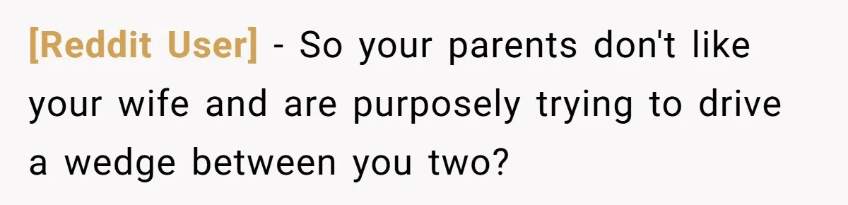 [Reddit User] − So your parents don't like your wife and are purposely trying to drive a wedge between you two?