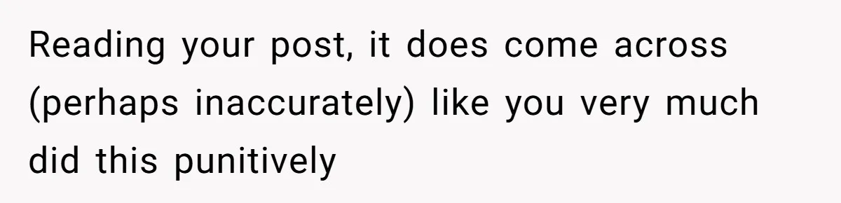 Reading your post, it does come across (perhaps inaccurately) like you very much did this punitively