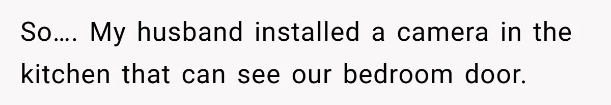 So…. My husband installed a camera in the kitchen that can see our bedroom door.