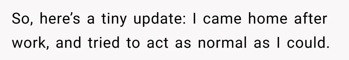 So, here’s a tiny update: I came home after work, and tried to act as normal as I could.