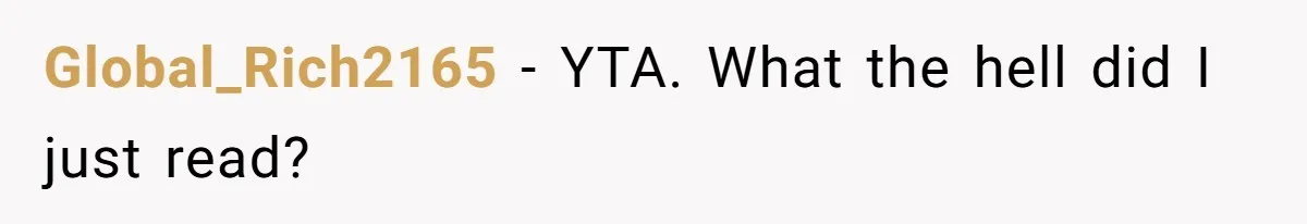 Global_Rich2165 − YTA. What the hell did I just read?