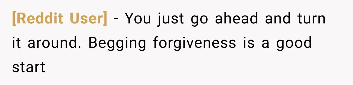 [Reddit User] − You just go ahead and turn it around. Begging forgiveness is a good start