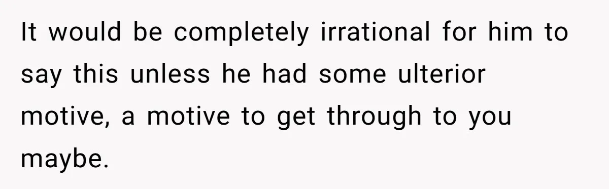 Teen Admits He Bullied His Disabled Brother For Years, Breaks Down After One Moment Changes Everything It would be completely irrational for him to say this unless he had some ulterior motive, a motive to get through to you maybe.