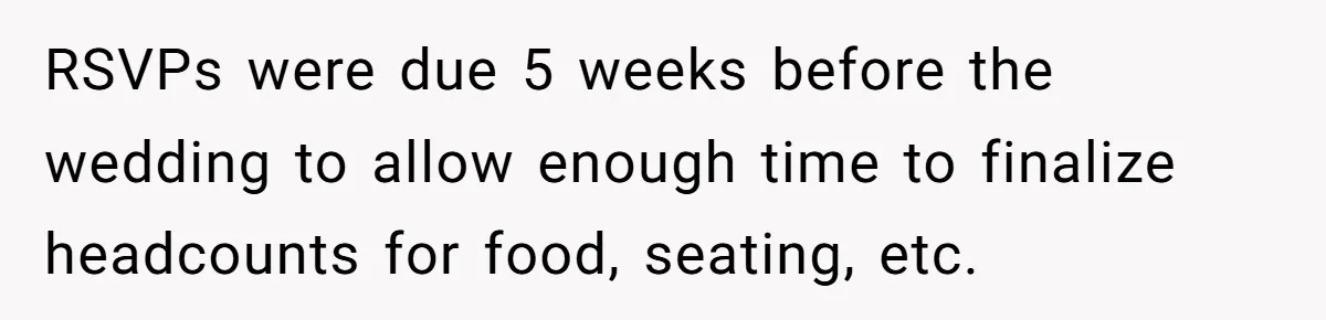 RSVPs were due 5 weeks before the wedding to allow enough time to finalize headcounts for food, seating, etc.