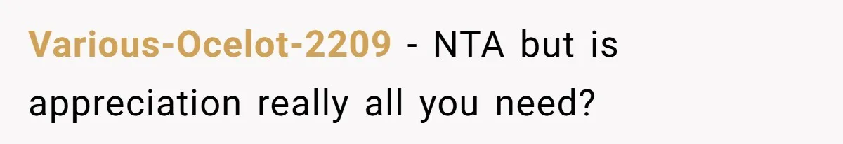 Various-Ocelot-2209 - NTA but is appreciation really all you need?