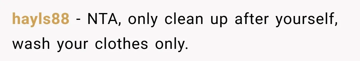 hayls88 - NTA, only clean up after yourself, wash your clothes only.