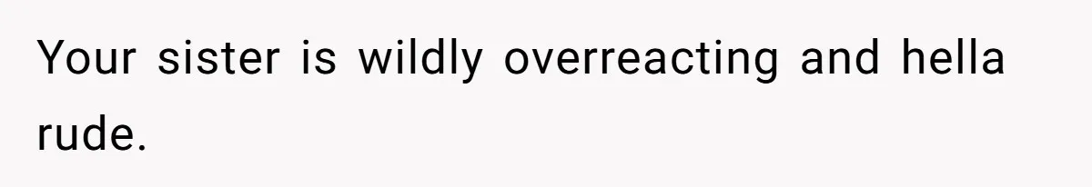 Your sister is wildly overreacting and hella rude.