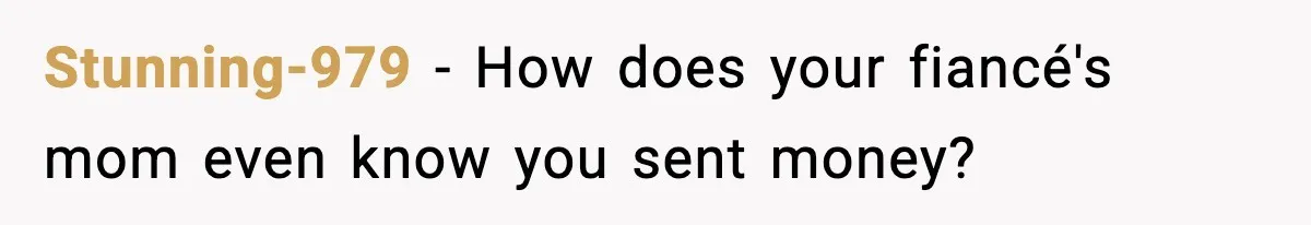Stunning-979 - How does your fiancé's mom even know you sent money?