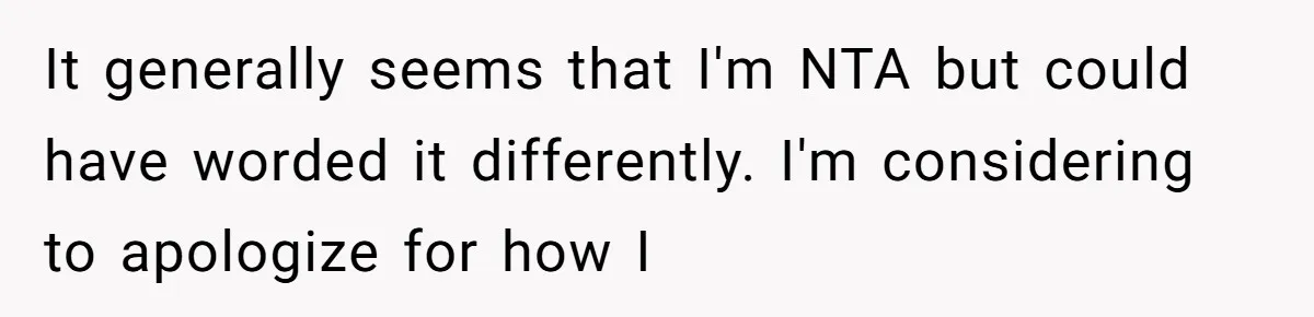It generally seems that I'm NTA but could have worded it differently. I'm considering to apologize for how I