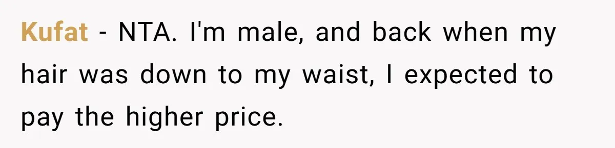 Kufat − NTA. I'm male, and back when my hair was down to my waist, I expected to pay the higher price.