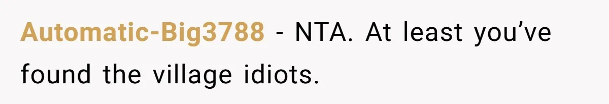 Automatic-Big3788 - NTA. At least you’ve found the village idiots.