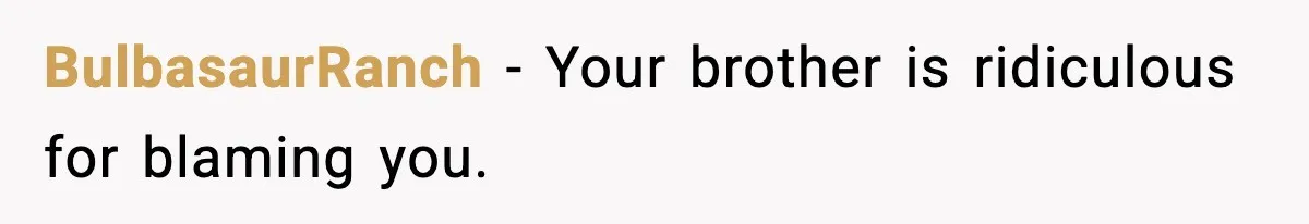 BulbasaurRanch - Your brother is ridiculous for blaming you.