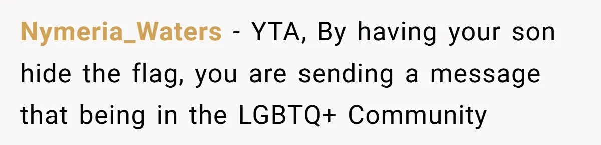 Nymeria_Waters − YTA, By having your son hide the flag, you are sending a message that being in the LGBTQ+ Community