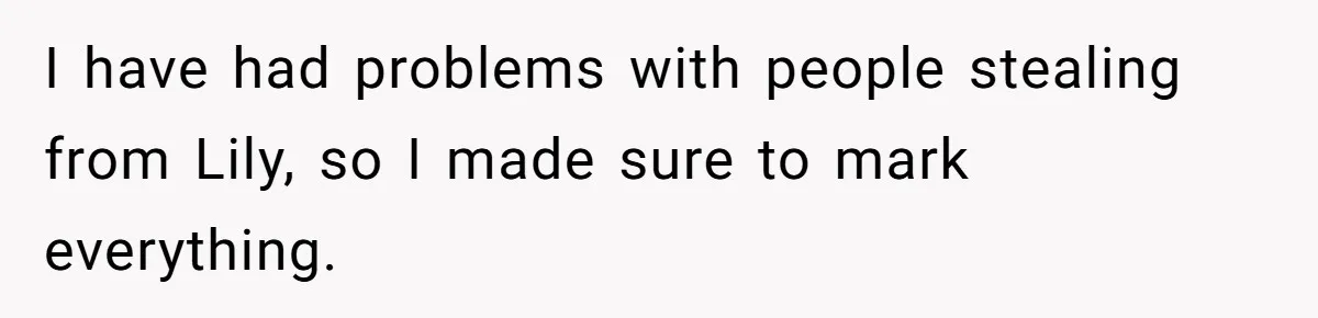 I have had problems with people stealing from Lily, so I made sure to mark everything.