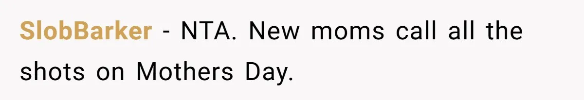 Daughter-in-Law Faces Backlash for Choosing Her Own Couch Over Her Mother-in-Law’s House SlobBarker − NTA. New moms call all the shots on Mothers Day.
