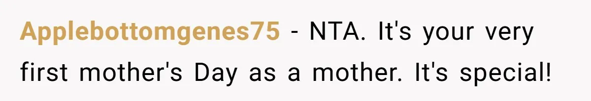 Daughter-in-Law Faces Backlash for Choosing Her Own Couch Over Her Mother-in-Law’s House Applebottomgenes75 − NTA. It's your very first mother's Day as a mother. It's special!