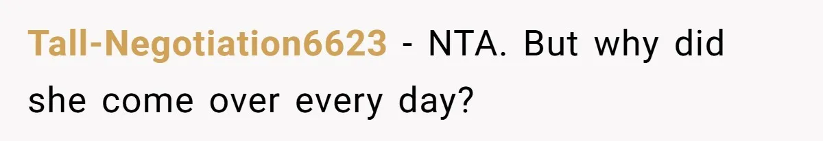 Tall-Negotiation6623 − NTA. But why did she come over every day?