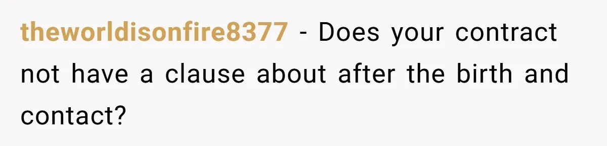 theworldisonfire8377 − Does your contract not have a clause about after the birth and contact?