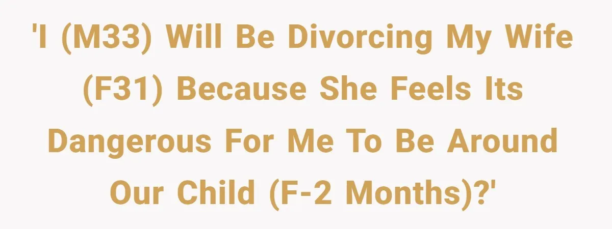 'I (M33) will be divorcing my wife (F31) because she feels its dangerous for me to be around our child (F-2 months)?'