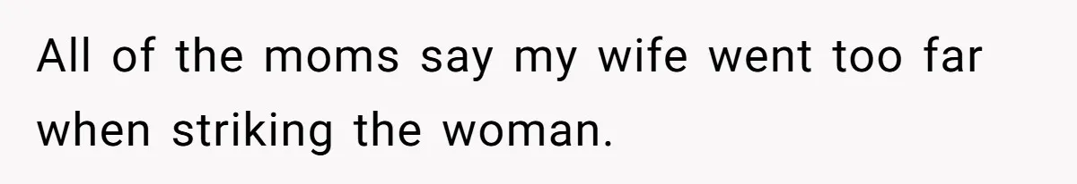 All of the moms say my wife went too far when striking the woman.