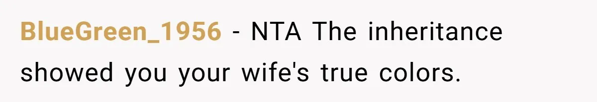 Wife Quits Job After Inheriting Millions, Husband Threatens To Quit Too BlueGreen_1956 − NTA The inheritance showed you your wife's true colors.
