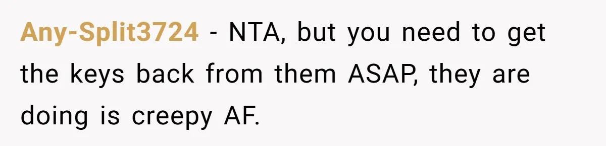 Any-Split3724 − NTA, but you need to get the keys back from them ASAP, they are doing is creepy AF.