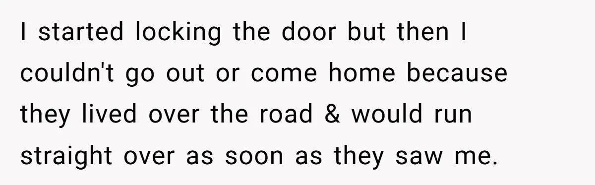 I started locking the door but then I couldn't go out or come home because they lived over the road & would run straight over as soon as they saw...