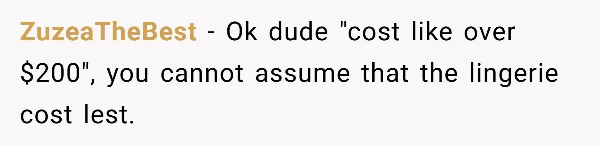 ZuzeaTheBest − Ok dude "cost like over $200", you cannot assume that the lingerie cost lest.