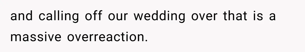 and calling off our wedding over that is a massive overreaction.