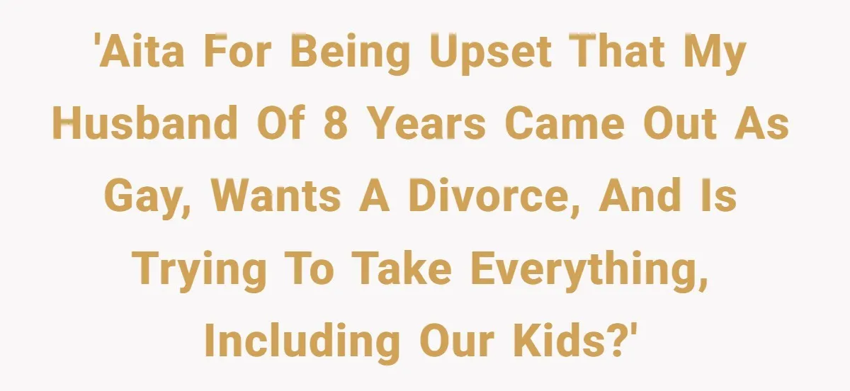 Husband Comes Out After 8 Years, Then Demands Divorce And Full Custody 'AITA for being upset that my husband of 8 years came out as gay, wants a divorce, and is trying to take everything, including our kids?'