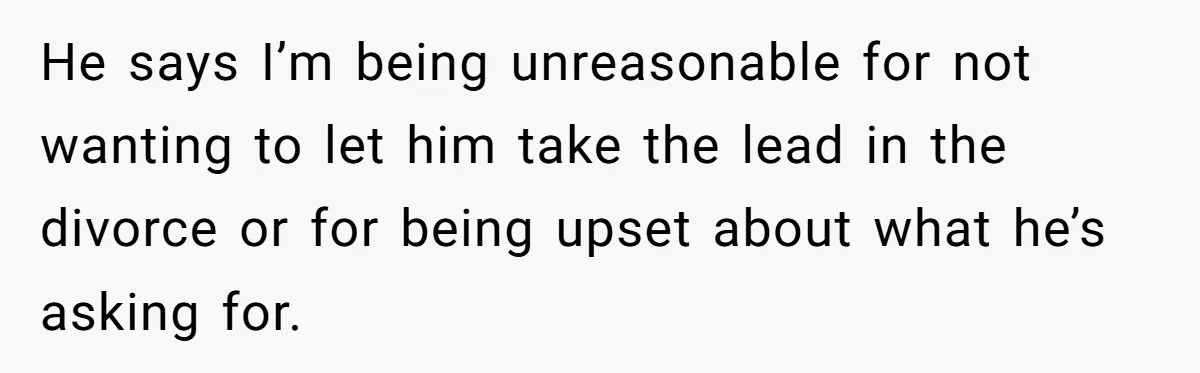 Husband Comes Out After 8 Years, Then Demands Divorce And Full Custody He says I’m being unreasonable for not wanting to let him take the lead in the divorce or for being upset about what he’s asking for.