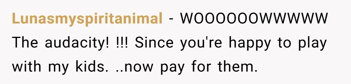 Man Refuses To Bankroll Girlfriend’s Dream Of Being A Stay-At-Home Mom, Her Mom Calls Him ‘Selfish’ Lunasmyspiritanimal − WOOOOOOWWWWW The audacity! !!! Since you're happy to play with my kids. ..now pay for them.