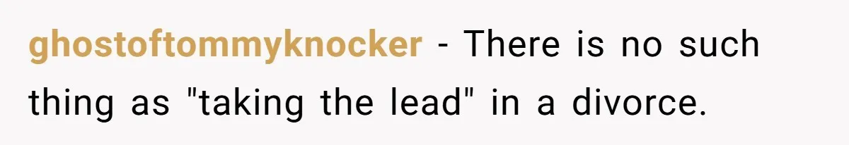 Husband Comes Out After 8 Years, Then Demands Divorce And Full Custody ghostoftommyknocker − There is no such thing as "taking the lead" in a divorce.