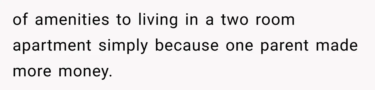 Husband Comes Out After 8 Years, Then Demands Divorce And Full Custody of amenities to living in a two room apartment simply because one parent made more money.