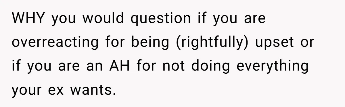 Husband Comes Out After 8 Years, Then Demands Divorce And Full Custody WHY you would question if you are overreacting for being (rightfully) upset or if you are an AH for not doing everything your ex wants.