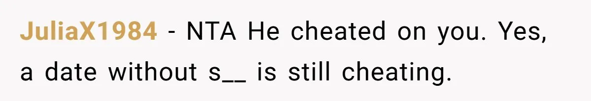 JuliaX1984 − NTA He cheated on you. Yes, a date without s__ is still cheating.