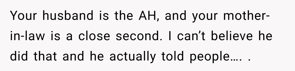 Your husband is the AH, and your mother-in-law is a close second. I can’t believe he did that and he actually told people…. .