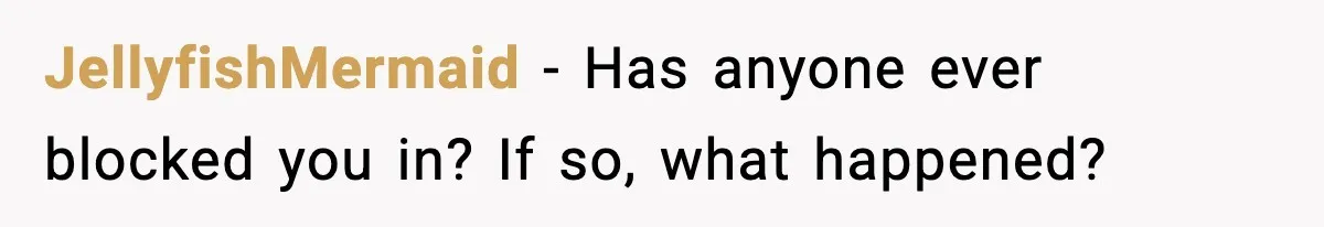 JellyfishMermaid - Has anyone ever blocked you in? If so, what happened?