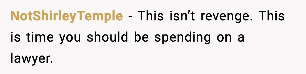 NotShirleyTemple - This isn’t revenge. This is time you should be spending on a lawyer.