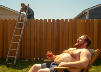 Man Refuses To Clothe Himself In His Own Yard Just Because A Neighbor Climbed A Ladder