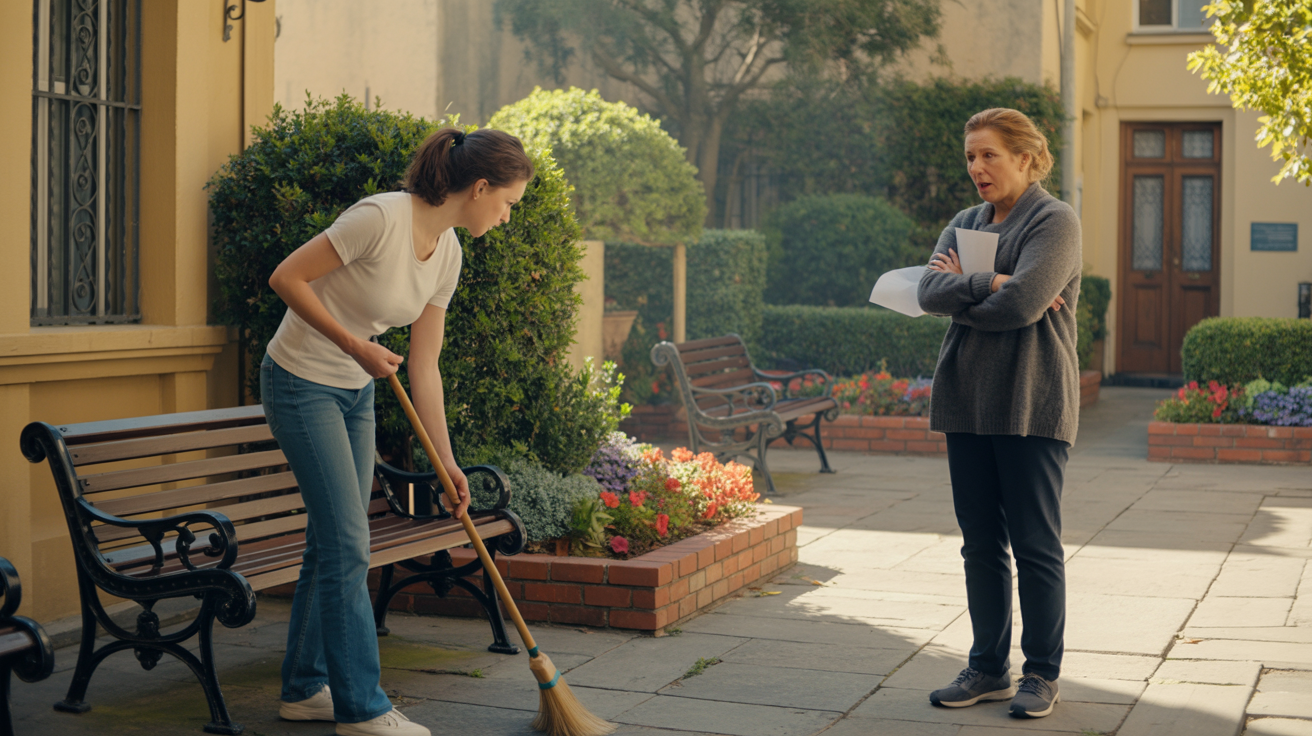 Woman Fixes Up A Neglected Shared Courtyard, Neighbor Blames Her For Doing Good Things