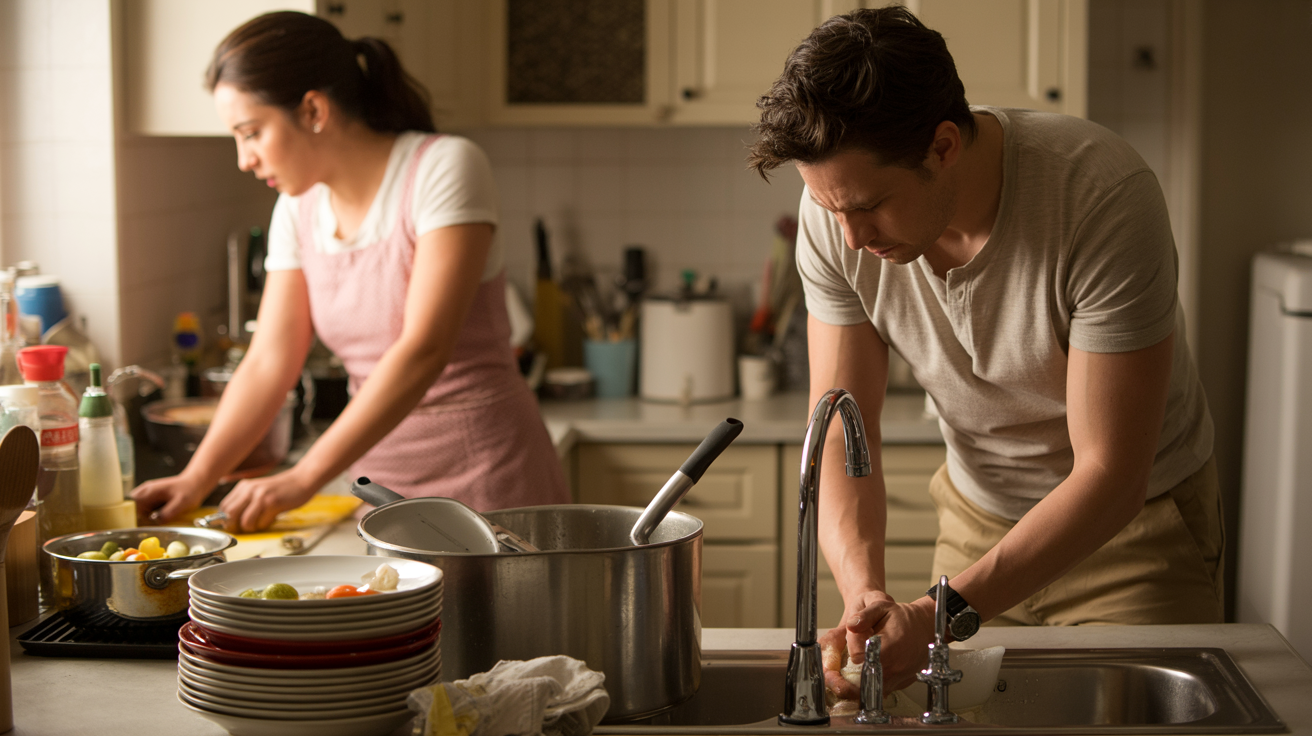 Husband Cleans While Wife Cooks, Then They Fight Over Different Kitchen Philosophy
