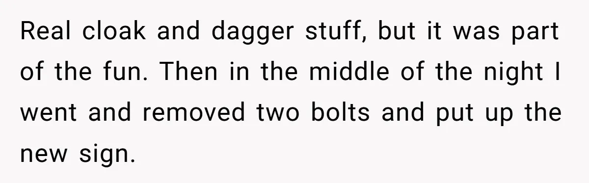 Real cloak and dagger stuff, but it was part of the fun. Then in the middle of the night I went and removed two bolts and put up the new...