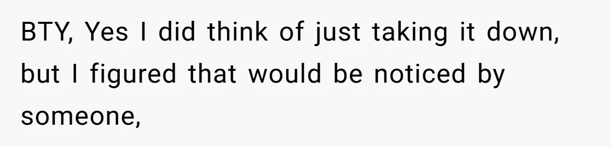 BTY, Yes I did think of just taking it down, but I figured that would be noticed by someone,