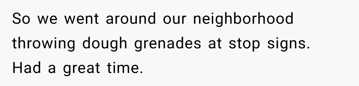 So we went around our neighborhood throwing dough grenades at stop signs. Had a great time.